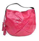 Fuschia pink leather handbag small hobo style designed by Hempleman