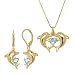 18k Yellow Gold Plated Sterling Silver Diamond Accent and Blue Topaz Dolphin Necklace & Earring Set