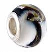 Pandora Style Charm Bead (Z199) Murano Style Lampwork Glass (14mm x 10mm) (fits Troll too) ~ Black, White and Copper Striped