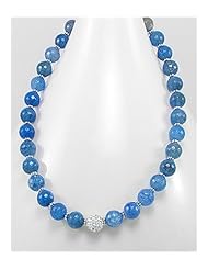 Light Sky Blue Agate Necklace In Brass