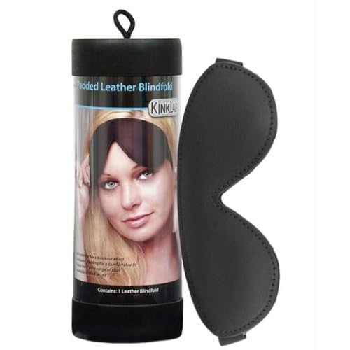 KinkLab Padded Leather Blindfold, Black image