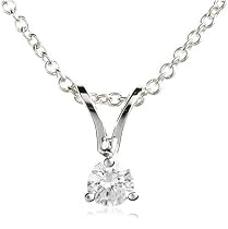 14k White Gold 3-Prong Solitaire Diamond Pendant (1/10 ct, I-J Color, I2 Clarity), 18"