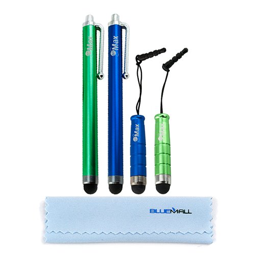 GTMax 4-Bale (2 Long and 2 Short - Blue / Green) Colorful Capacitive Come Screen Stylus Pen for Acer ICONIA B1-A71, W510, W500, W700; ICONIA TAB A110, A210, A700, A510, A200, A210, A500 with *Microfiber Cleaning Textile*
