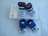 Small Paul Infant New Born Baby Booties Light Blue/Navy 0-12 Months 2 Pairs New
