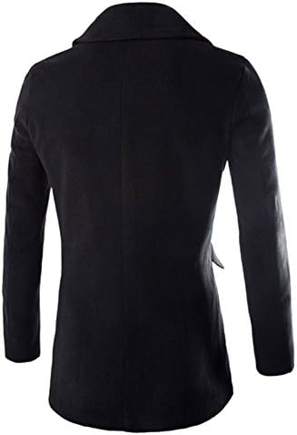 Shemen Mens Thicken Double Breasted Mid-long Wool Trench Overcoat Black
