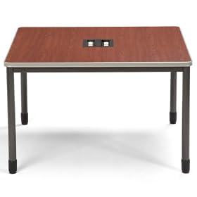 Training Table with BuiltIn Electric and Data Ports 48" x 48" Cherry Top /Light Gray Edge/Charcoal Base