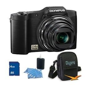 Olympus SZ-12 14MP Digital Camera with 24x Wide-Angle Zoom (Black) Deluxe Bundle With 4 GB Secure Digital High Capacity (SDHC) Memory Card, Digpro Compact Camera Deluxe Carrying Case, Cleaning Kit