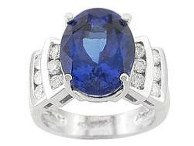 14K White Gold Tanzanite and Diamond Ring