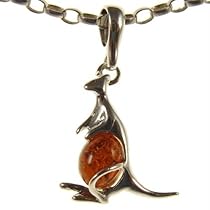 BALTIC AMBER AND STERLING SILVER 925 DESIGNER COGNAC KANGAROO PENDANT JEWELLERY JEWELRY (NO CHAIN)-P094