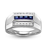 Men's Created Sapphire and Diamond Ring