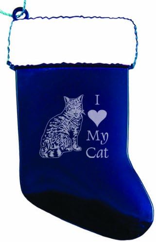 Solid Pewter Christmas Ornament - I Love My Cat - Blue