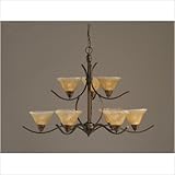 IMAGE OF Swoop 9 Uplight Chandelier with Amber Crystal Glass Shade