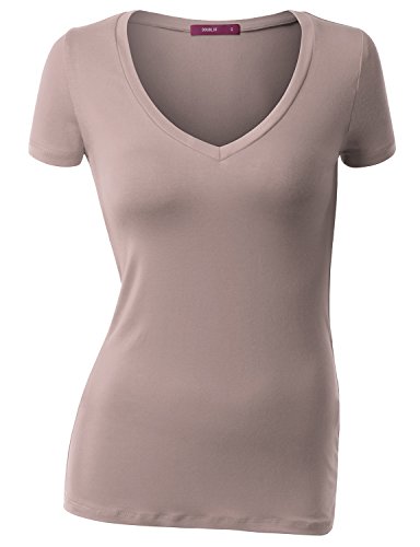 Doublju Womens Short Sleeve V-neck Basic Comfy Casual T-Shirts