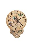 SMALL CREAM COLOURED WALL CLOCK WITH PENDULUM - BIRD AND BUTTERFLY DESIGN