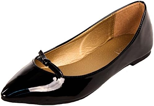 Toast! Women's Faux Patent Leather Ponted Toe Black Ballet Flats 8 B(M) US