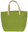 Cotton Colorful Kiwi Green Small Tote Bag with Leather Handle 17"Lx11"H