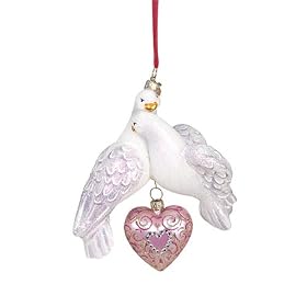 Reed & Barton Two Turtle Doves Blown Glass Christmas Ornament