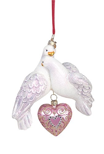 Reed & Barton Two Turtle Doves Blown Glass, Christmas Ornament