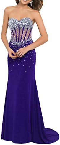 Harshori Sweetheart Corset Style Bodice Strapless Crystals Evening Gown 12 Purple