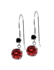 1.23 Ct Round Cognac Red Diamond Black Diamond 14K White Gold Earrings
