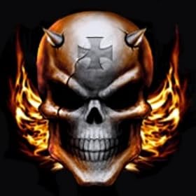 Bella Ladies Juniors Girly Long-Sleeve T-Shirt : Flaming Devil Skull with Maltese Cross