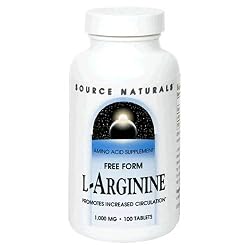 Source Naturals L-Arginine 1000mg, 100 Tablets (Pack of 2)