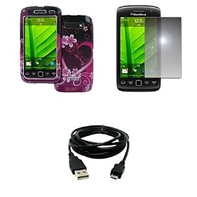 EMPIRE BlackBerry Torch 9850 9860 Purple Hearts with Flowers Design Hard Case Cover + Mirror Screen... by