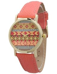 Ladies Aztec Print Leather Watch - Coral