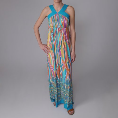 Sangria Women’s Retro Print Long Maxi Dress