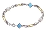 14K Two Tone Gold Pearl, Blue Topaz and Diamond Bracelet
