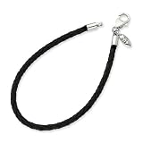Sterling Silver Black Leather Bead Bracelet 7 Inches (3mm Diameter)