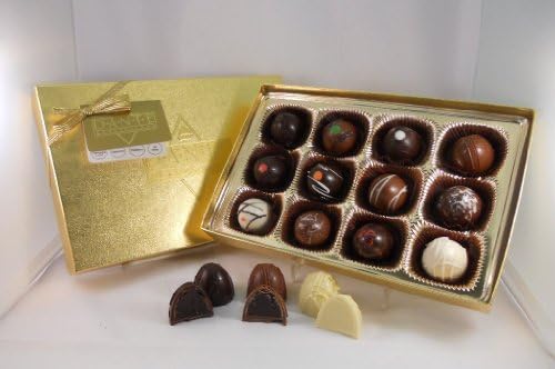 Dante Confections Chocolate Truffles Gift Box, 12 Count, Assortment, Gold