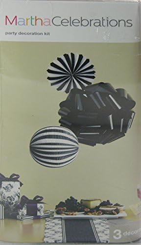 Martha Celebrations Ebony Ribbon Puffs and Striped Accordion Lanterns Party Decoration Kit (Black and White)
