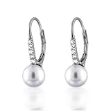 Bling Jewelry Freshwater Pearl Cubic Zirconia Leverback Earrings