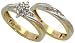 10k Two Tone Gold 3/8" (9mm) Wide 2-piece Wedding Ring Set, W/ 0.18 Carat Brilliant Cut Diamonds, Size 7