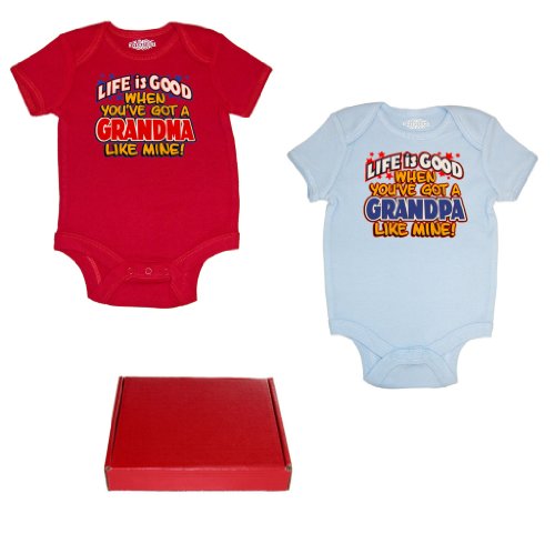 Riverstone Goods Grandparent 2-Pack Bodysuit Boxed Gift Set - Life is Good When You Have A Grandma/Grandpa Like Mine
