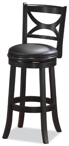 24H Counter Height Swivel Stool with Curved X Back in Black Finish