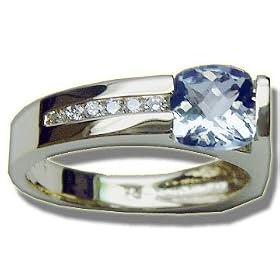 .09 CT CHECKERCUT LADIES AQUAMARINE RING by Rubin Arthur and Co.