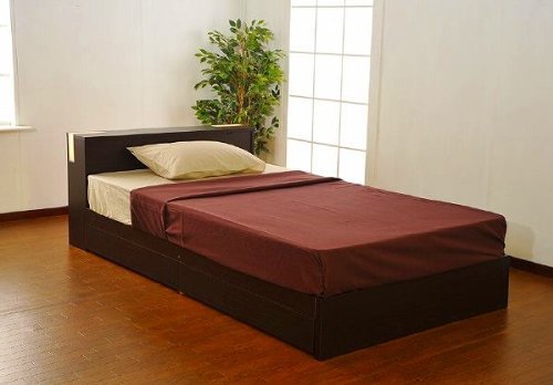 シングルサイズ 引出付き木製ベッド 左右ライト付き ボンネルマットレス付きav-avpoph-bnsブラック