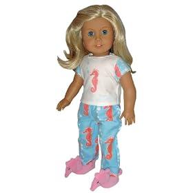 Seahorse Pajamas and Slippers. Fits American Girl Doll and Other 18