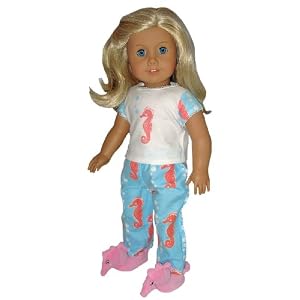 Seahorse Pajamas and Slippers. Fits American Girl Doll and Other 18 Dolls by Silly Monkey
