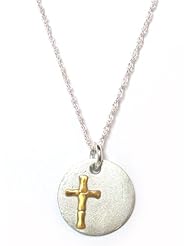 Precila G. Designs "Charms of Life" Collection Sterling Silver Rope Chain Necklace with Round "Cross" Pendant Stands for DEVOTION in 24k Gold Plating on Sterling Silver