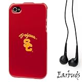 Red USC Trojans Official Licensed 2pc Hard Case Protective Cover Snap On Made for Apple iPhone 4S (4th Generation 16GB 32GB - AT&T - Verizon - Sprint) + Includes a Crystal Clear High Quality HD Noise Filter Ear buds Earphones Headphones ( 3.5mm Jack )