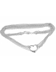 Sterling Silver Multi Strand Chain and Floating Open Heart Necklace - 18"