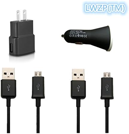 LWZP(TM) High Quality 4 in 1 USB 3.0 Cable, Car & Wall Charger 4 Pc Set - Includes (2) 3 Ft 1m Cable, (1) Car Charger, and (1) Wall Charger for Galaxy S3/S4/Note 2 Galaxy i9100 i9300 i9500 S5830 HTC BLACKBERRY & Other Smartphones(Black)5