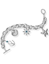 8" Nautical Style Charm Bracelet 925 Sterling Silver Designer