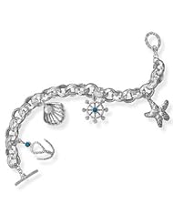 Sterling Silver 8 Inch Nautical Style Charm Bracelet