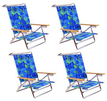 5 position Lay Flat Aluminum Beach Chair - Blue Green Floral by Copa