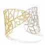 7&Quot; 14k Two Tone Gold Lasered Small Double Open Leaf Cuff Bracelet