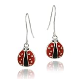 Sterling Silver Black and Red Enamel Ladybug Earrings